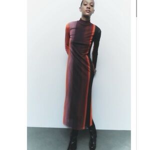 Zara Mesh Multigradient Long Sleeve Dress